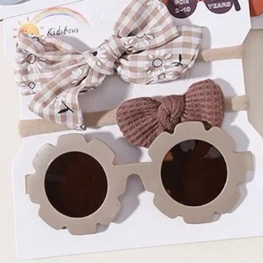 3 Piece‎ Girls Baby/Toddler Bow/Headband/Headwrap Sunglasses Set NEW! Brown🕶️